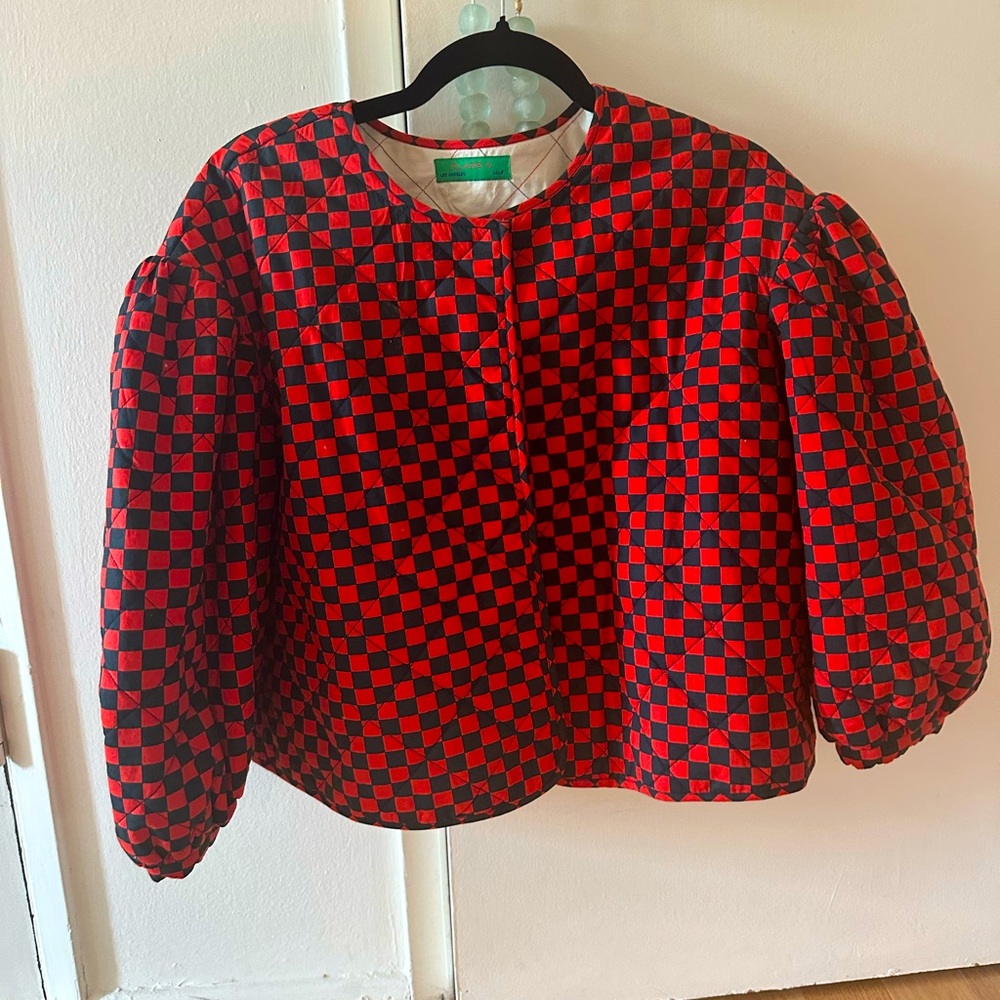 Claire V Red and Black Checkered Jacket